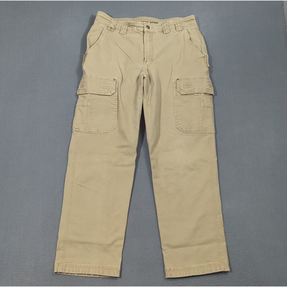 Duluth Pants Men's 35x32 Fits 33x29 Beige Flex Fire Hose Relaxed Fit Cargo Work